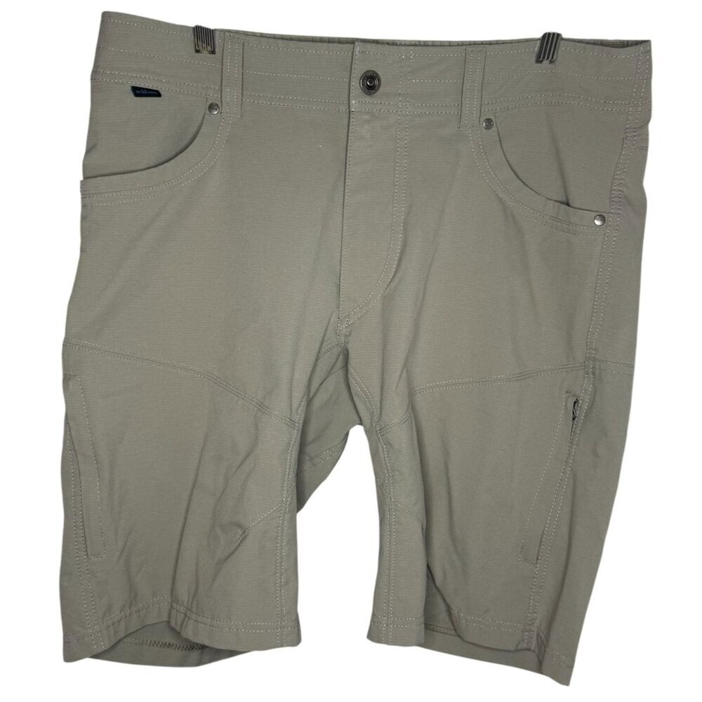 Kühl Shorts Mens 34 Beige Tan Khaki Hiking Pockets Zip Closure Durable Blend